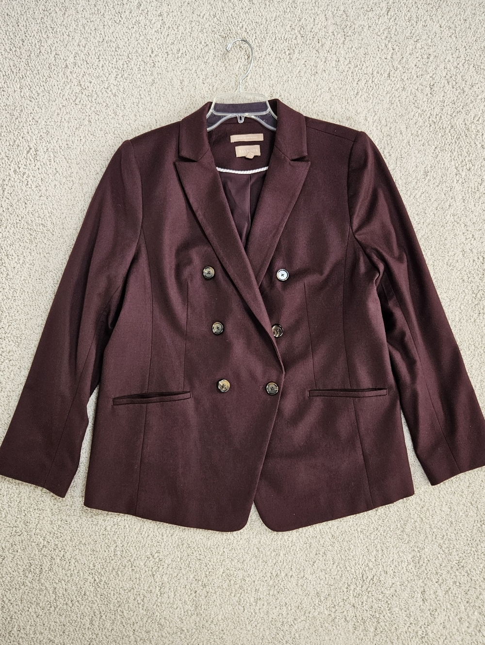 Talbots Blazer Double Breast Burgundy Women 14 Wool Stretch Dark Academia Office